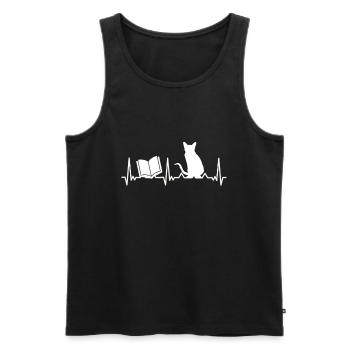 Bücher Katzen Herzschlag Liebe Herz - Männer Premium Bio Tank Top - Schwarz - Vorne - AI Model Male 178 light (178cm)