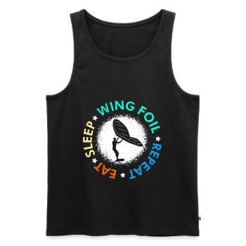 Eat Sleep Wing Foil Repeat Wing Surfer - Men's Premium Organic Tank Top - black - Front - Michal (187cm)