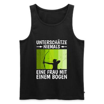 Unterschätze niemals eine Frau mit Bogen Damen - Männer Premium Bio Tank Top - Schwarz - Vorne - Michal (187cm)