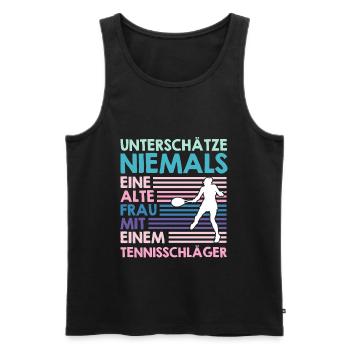 Alte Frau mit Tennisschläger Tennis Oma - Männer Premium Bio Tank Top - Schwarz - Vorne - Michal (187cm)