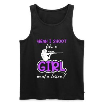 I Shoot like a girl want a lesson? Schützenkönigin - Men's Premium Organic Tank Top - black - Front - AI Model Male 178 light (178cm)