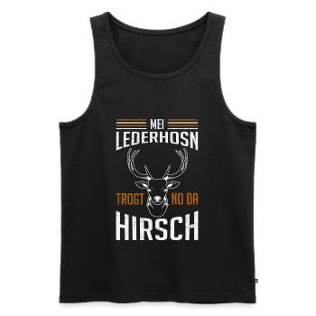 mei lederhosn trogt no da hirsch - Männer Premium Bio Tank Top - Schwarz - Vorne - Michal (187cm)