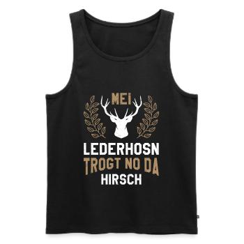 mei lederhosn trogt no da hirsch - Männer Premium Bio Tank Top - Schwarz - Vorne - Michal (187cm)