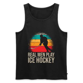 Les vrais gars jouent au hockey sur glace - Débardeur bio Premium Homme - noir - Devant - Michal (187cm)