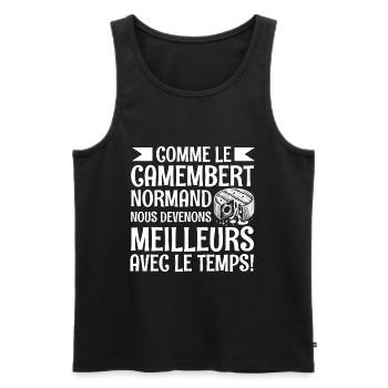 camembert normand meilleurs avec le temps - Débardeur bio Premium Homme - noir - Devant - AI Model Male 178 light (178cm)