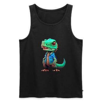 kleiner T-Rex in Jeansjacke - Männer Premium Bio Tank Top - Schwarz - Vorne - AI Model Male 178 light (178cm)