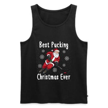 Funny Santa Claus Ice Hockey Christmas - Men's Premium Organic Tank Top - black - Front - AI Model Male 178 light (178cm)