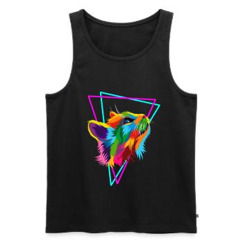 Synth Cat colorfull 80's neon retrostyle - Men's Premium Organic Tank Top - black - Front - Michal (187cm)