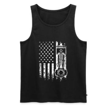 Piston de drapeau américain de mécanicien automobile que j'aime réparer - Débardeur bio Premium Homme - noir - Devant - Michal (187cm)