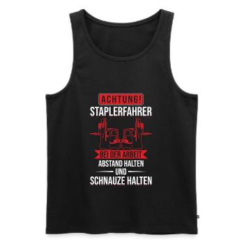 Achtung Staplerfahrer bei der Arbeit Gabelstapler - Männer Premium Bio Tank Top - Schwarz - Vorne - Michal (187cm)