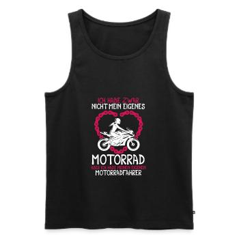 Ich habe zwar nicht mein eigenes Motorrad Bikerin - Männer Premium Bio Tank Top - Schwarz - Vorne - Michal (187cm)