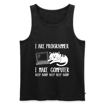 I Are Programmer Cat I Make Computer Beep Boop - Débardeur bio Premium Homme - noir - Devant - AI Model Male 178 light (178cm)