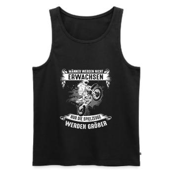 Männer werden nicht erwachsen - Spielzeuge größer - Männer Premium Bio Tank Top - Schwarz - Vorne - Michal (187cm)
