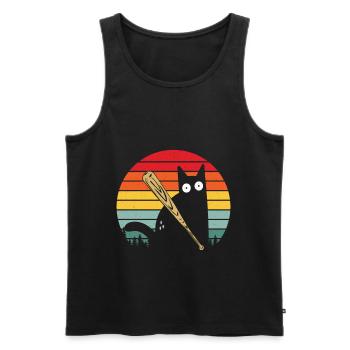 Baseball Cat Vintage Crazy Cat Softball Lanceur - Débardeur bio Premium Homme - noir - Devant - AI Model Male 178 light (178cm)