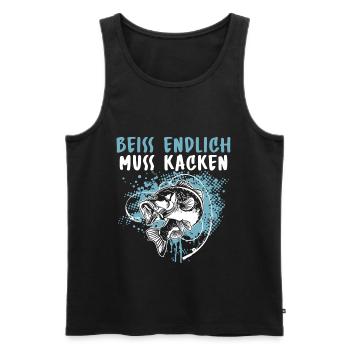 Lustiges Angler Fischer Beiss endlich muss kacken - Männer Premium Bio Tank Top - Schwarz - Vorne - Michal (187cm)