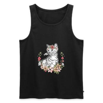 Chat avec fleurs Filles - Félins - Débardeur bio Premium Homme - noir - Devant - Michal (187cm)
