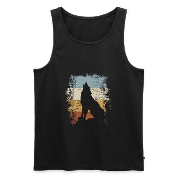 Retro Vintage Wolf - Männer Premium Bio Tank Top - Schwarz - Vorne - AI Model Male 178 light (178cm)