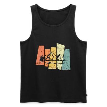 Retro Vintage Landscape Mountains Forest Lake Walkers - Men's Premium Organic Tank Top - black - Front - Michal (187cm)