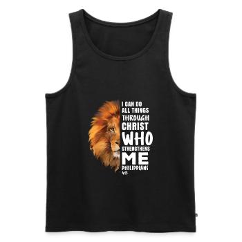 I Can Do All Things Through Christ Lion religieux - Débardeur bio Premium Homme - noir - Devant - Michal (187cm)