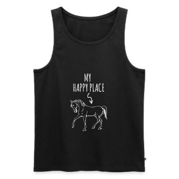 Lustiges Pferde T-Shirt My Happy Place für Reiter - Männer Premium Bio Tank Top - Schwarz - Vorne - AI Model Male 178 light (178cm)