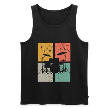 Batteur batteur rétro notes musicales batteur - Débardeur bio Premium Homme - noir - Devant - Michal (187cm)