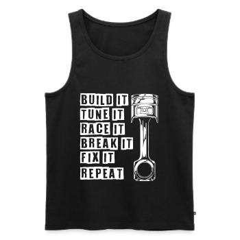Build It Tune It Race It Break It Fix It Repeat - Débardeur bio Premium Homme - noir - Devant - AI Model Male 178 light (178cm)
