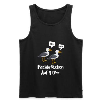 Moin Fischbrötchen auf 9 Uhr Möwe Plattdeutsch - Männer Premium Bio Tank Top - Schwarz - Vorne - Michal (187cm)