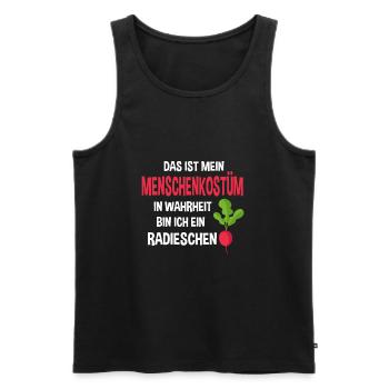 Menschen Kostüm In Wahrheit bin ich ein Radieschen - Männer Premium Bio Tank Top - Schwarz - Vorne - AI Model Male 178 light (178cm)