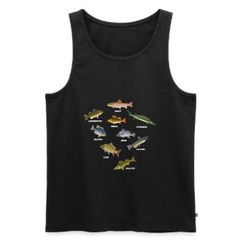 Espèces de poissons Pêche Pêche Pêcheurs - Débardeur bio Premium Homme - noir - Devant - AI Model Male 178 light (178cm)