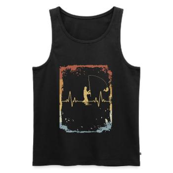 Vintage Heartbeat Fisherman - Männer Premium Bio Tank Top - Schwarz - Vorne - Michal (187cm)