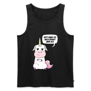 Nett kann ich auch bringt aber nix Einhorn - Männer Premium Bio Tank Top - Schwarz - Vorne - Michal (187cm)