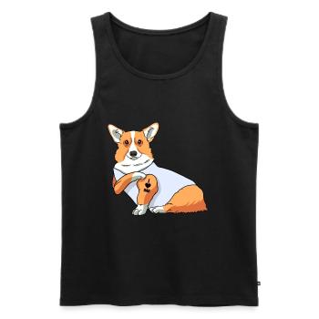 J’aime papa Tatouage Corgi Chien Fête des pères - Débardeur bio Premium Homme - noir - Devant - Michal (187cm)