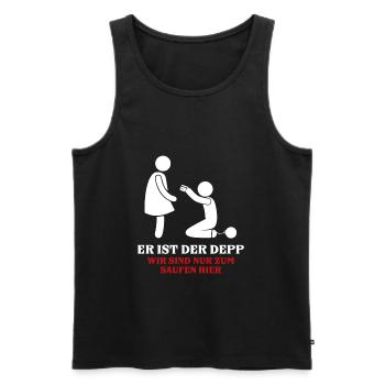 Er ist der Depp Outfit Männer Junggesellenabschied - Männer Premium Bio Tank Top - Schwarz - Vorne - Michal (187cm)
