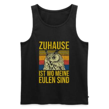 Zuhause ist wo meine Eulen sind - Männer Premium Bio Tank Top - Schwarz - Vorne - AI Model Male 178 light (178cm)