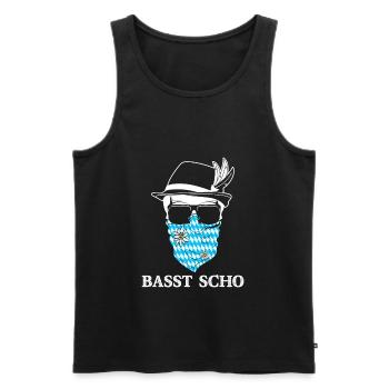 Basst Scho Bayern bayrischer Dialekt - Männer Premium Bio Tank Top - Schwarz - Vorne - AI Model Male 178 light (178cm)