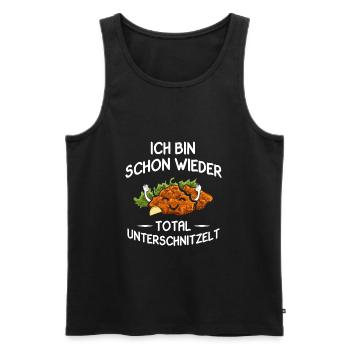 Ich bin schon wieder total unterschnitzelt - Männer Premium Bio Tank Top - Schwarz - Vorne - Michal (187cm)