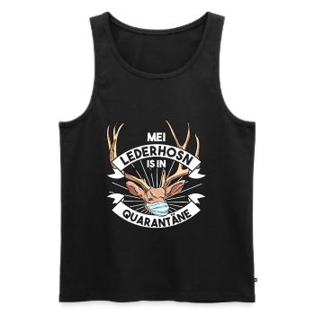 Mei Lederhosn is in Quarantäne Lederhose Ersatz - Männer Premium Bio Tank Top - Schwarz - Vorne - Michal (187cm)