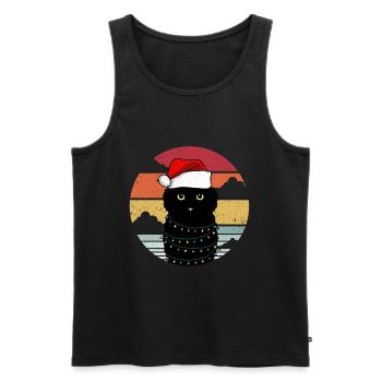 Weihnachtskatze mit Weihnachtslichtern - Männer Premium Bio Tank Top - Schwarz - Vorne - AI Model Male 178 light (178cm)