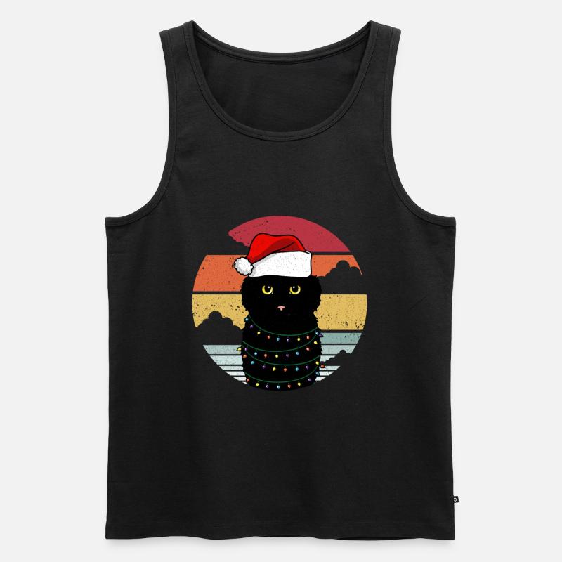 Weihnachtskatze mit Weihnachtslichtern - Männer Premium Bio Tank Top - Schwarz