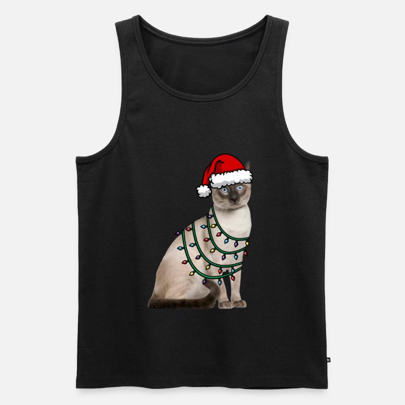 Katze Weihnachten Lichter - Männer Premium Bio Tank Top - Schwarz