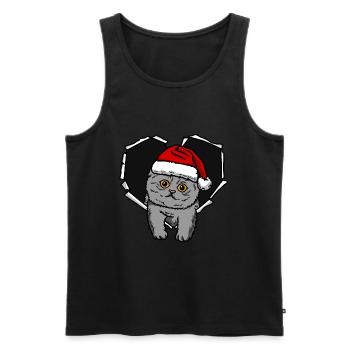 Torn Hole Cracked Cat Christmas Cap - Men's Premium Organic Tank Top - black - Front - AI Model Male 178 light (178cm)