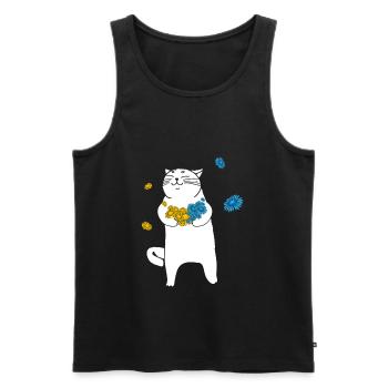 Ukraine Katze Blumen I Stand With Ukraine - Männer Premium Bio Tank Top - Schwarz - Vorne - Michal (187cm)