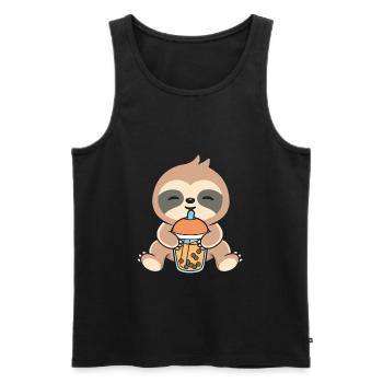 Bubble Milk Tea Sloth drinks Boba milk tea - Men's Premium Organic Tank Top - black - Front - AI Model Male 178 light (178cm)