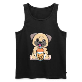 Bubble Milk Tea Pug drinks Boba milk tea - Men's Premium Organic Tank Top - black - Front - AI Model Male 178 light (178cm)