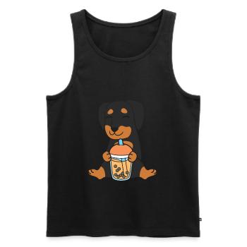 Bubble Milk Tea Dachshund drinks Boba milk tea - Men's Premium Organic Tank Top - black - Front - AI Model Male 178 light (178cm)