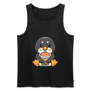 Bubble Milk Tea Penguin drinks Boba Milk Tea - Men's Premium Organic Tank Top - black - Front - AI Model Male 178 light (178cm)