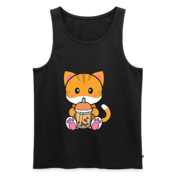 Bubble Milk Tea Cat drinks Boba Milk Tea - Men's Premium Organic Tank Top - black - Front - AI Model Male 178 light (178cm)