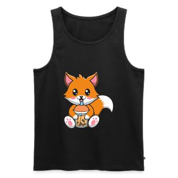 Bubble Milk Tea Fox drinks Boba milk tea - Men's Premium Organic Tank Top - black - Front - AI Model Male 178 light (178cm)