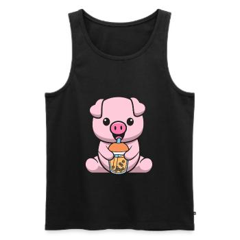 Bubble Milk Tea Pig Drinking Boba Milk Tea - Men's Premium Organic Tank Top - black - Front - AI Model Male 178 light (178cm)