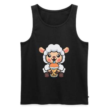 Bubble Milk Tea Sheep Drinking Boba Milk Tea - Men's Premium Organic Tank Top - black - Front - AI Model Male 178 light (178cm)